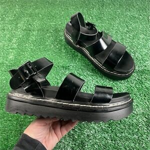 Madden Girl Dazze Platform Strappy Sandals in Black Faux Leather SZ 9.5